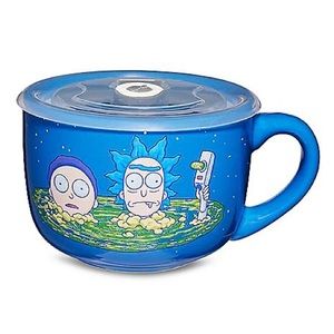 Rick & Morty 24oz Blue Large Coffee Soup Mug Cup With Lid~New